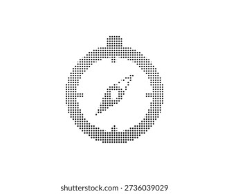 Ilustração em meio-tom de um relógio ou relógio com ponteiros de hora e minuto, criado com pequenos pontos em preto sobre um fundo branco