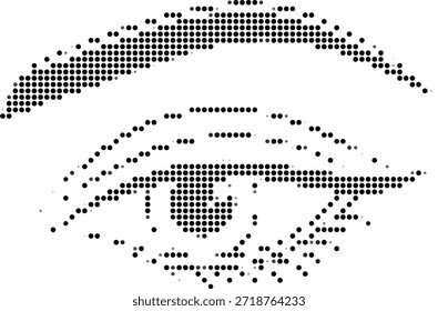 Halftone illustration of a crocodile head made of small black dots on white background