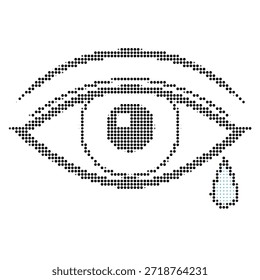 Ilustración de medio tono de un ojo llorando con una gota de lágrima símbolo de tristeza y dolor