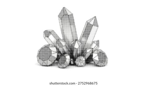 halftone illustration of crystal cluster on white background