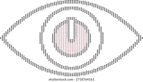 ilustração de meio-tom do olho com íris vermelha e pupila preta feita de pontos no fundo branco