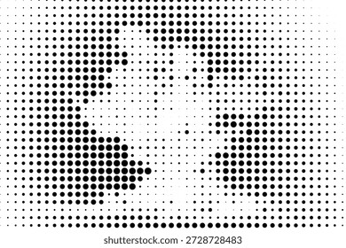 Halftone illustration of a face made from black dots