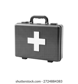 Ilustración de medio tono de un kit de primeros auxilios aislado sobre fondo blanco. Concepto de caso de emergencia médica para atención médica, seguridad, rescate, preparación y respuesta a emergencias.
