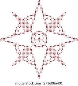 halftone illustration of five interconnected butterflies in shades of red on white background