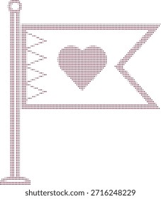 Ilustración de medio tono de una bandera con un corazón en él símbolo de amor y pasión