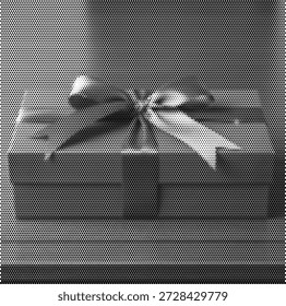 Ilustración de medio tono de una caja de regalo con una cinta, perfecto para celebraciones de cumpleaños, sorpresas de vacaciones y marca de regalo minorista. Ideal para promociones de Navidades, empaques de comercio electrónico y marketing de ocasiones especiales.