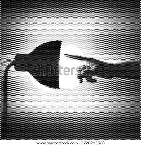 Halftone illustration of a hand reaching toward a light burst, representing spiritual hope, personal success, and divine inspiration.