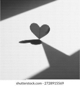 Ilustración de medio tono de una forma de corazón con un efecto de sombra creativa, que simboliza el amor romántico, eventos de boda y relaciones cariñosas.