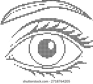 Ilustración de medio tono de un ojo humano hecho de Pequeños puntos negros sobre fondo blanco