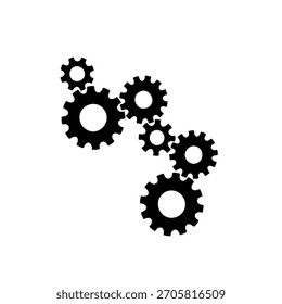 Ilustración de semitono de engranajes interconectados en estilo monocromo. Símbolo mecánico técnico para la ingeniería, el flujo de trabajo de procesos, la industria, el trabajo en equipo y el diseño de sistemas modernos.