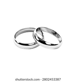 Halftone illustration of intertwined wedding rings. Black and white marriage, love, engagement and commitment concept isolated on white background.