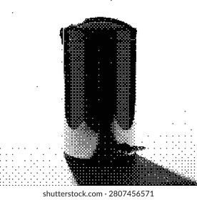 Halftone illustration of a kitchen appliance, possibly a coffee grinder or blender, suitable for food preparation, beverages, or home cooking concepts.