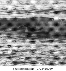 Ilustración de medio tono de una Grande ola oceánica, ideal para diseños con temas de naturaleza, deportes de surf, conciencia ambiental y marca costera.