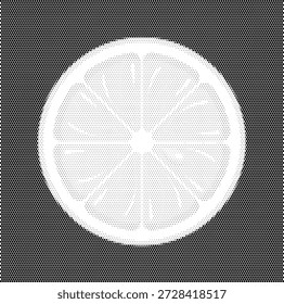 Ilustración de semitono de una rodaja de limón o naranja, perfecta para la marca de cítricos, nutrición de vitamina C y bebidas saludables.