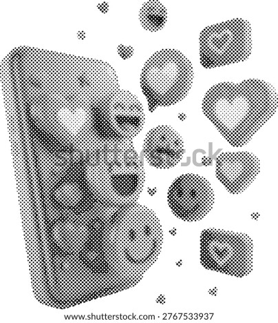 Halftone illustration of a mans face with speech bubbles on white background halftone illustration of a mans face with speech bubbles