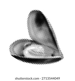 Ilustración de semitono de un mejillón dentro de una cáscara abierta, textura punteada, estilo de impresión retro, sombreado de alto contraste, aspecto gráfico, Ilustración vectorial limpia, aislado sobre fondo blanco.
