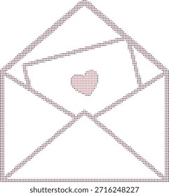 Ilustração em meio-tom de um envelope aberto com um símbolo cardíaco de amor e afeto
