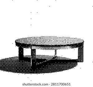 Halftone illustration of a simple round coffee table, ideal for home interior, living room, or furniture design.