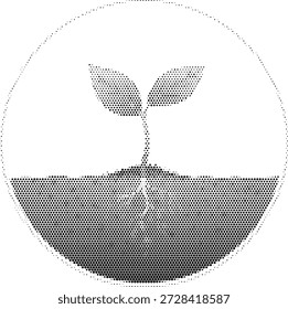 Ilustración de semitono de un brote Pequeño, que simboliza nuevos comienzos, crecimiento ambiental, naturaleza sostenible y bienestar.
