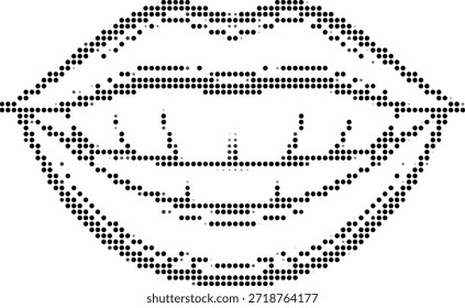 Ilustración de semitono de una cara sonriente hecha de Pequeños puntos negros sobre fondo blanco
