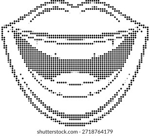Ilustración de medio tono de una cara sonriente hecha de puntos sobre fondo blanco