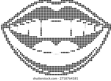 Ilustración de medio tono de una cara sonriente hecha de puntos negros sobre fondo blanco
