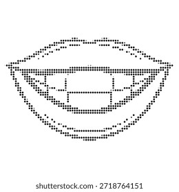 Ilustración de semitono de labios sonrientes hechos de puntos negros sobre fondo blanco