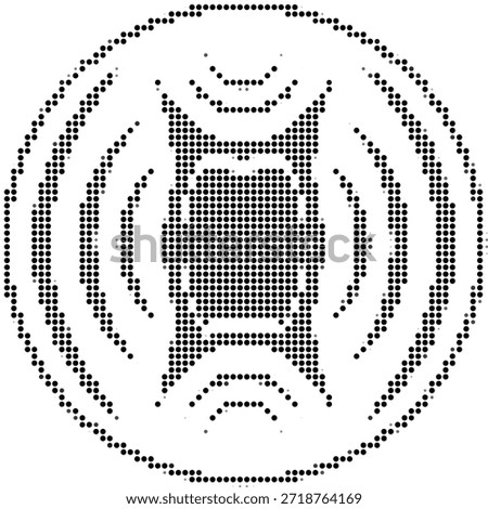 Halftone illustration of a sound wave emanating from a speaker sound and audio visual representation