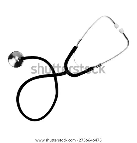Halftone illustration of stethoscope. Black and white dotted medical equipment isolated on white background.