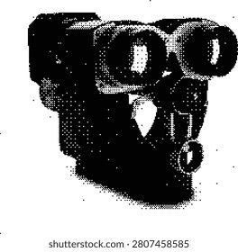 Halftone illustration of vintage binoculars, representing optics, exploration, and old travel equipment.