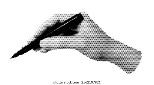 Halftone image of hand holding a pen