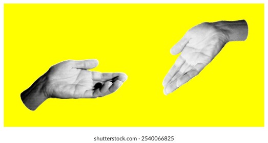 Halftone image of hands. Pop art retro style illustration