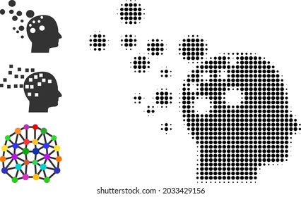 Halftone imagination. Dotted imagination made with small round dots. Vector illustration of imagination icon on a white background. Halftone array contains round dots.