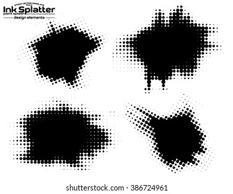 Halftone ink blot splash collection set - isolated stock vector design template