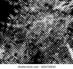 Halftone Ink Print Distress Background . Grunge Texture. Abstract Black and white illustration. Vector.
