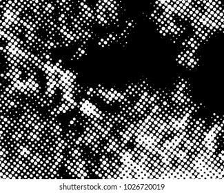 Halftone Ink Print Distress Background . Grunge Texture. Abstract Black and white illustration. Vector.