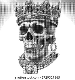 Calavera de rey de semitono con ilustración de corona para Regalías y temas de diseño gótico