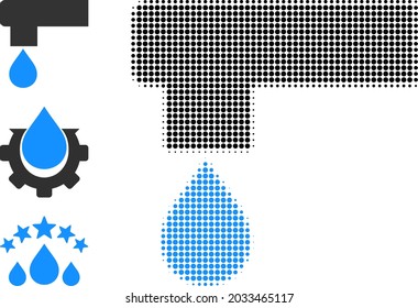 Halftone kitchen tap. Dotted kitchen tap constructed with small round items. Vector illustration of kitchen tap icon on a white background. Halftone array contains round dots.