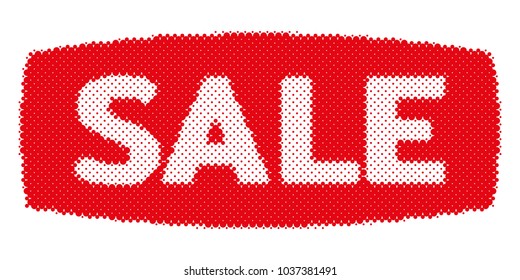 Halftone label tag with word Sale. Dotted grunge stamp from ink splashes. Textured design element for sale. Vector