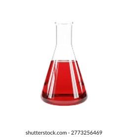 Halftone laboratory flask with red liquid, dotted chemistry glassware illustration on light background, minimal scientific graphic, experiment and research concept.