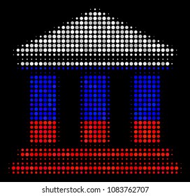 Halftone Library Building icon colored in Russia official flag colors on a dark background. Vector concept of library building icon formed with circle spots.