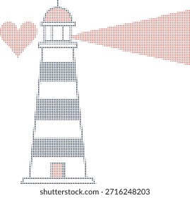 Faro de semitono con ilustración de patrón de punto de haz de amor de corazón