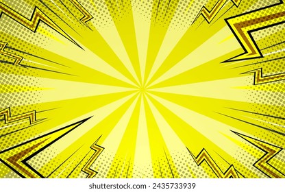 Halftone lightning explosion pop art comic background. Cartoon Vector Illustration