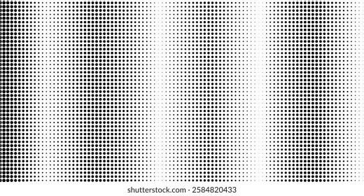 halftone line noise gradient texture. Grunge dirty speckles and spots background. White and black faded sand grain wallpaper. Retro pixelated comic horizontal backdrop.