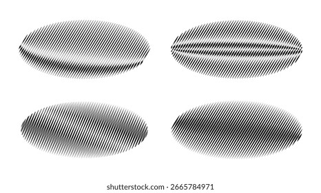 Formas ovaladas de línea de semitono: diseño abstracto de patrón de línea diagonal en blanco y negro.