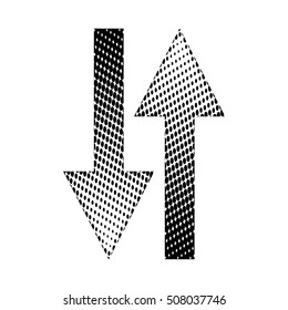 Halftone Linear Black Arrow vector icon symbol design. Illustration isolated on white background. Linear Black Dot Arrow. Vector Arrow Halftone Background.