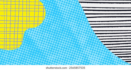 Halftone lined paper backdrop. Abstract multicolored geometric design. Dotted grid with a retro grainy texture. Modern vector artwork