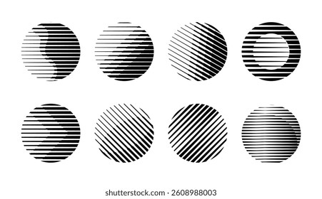 halftone lines circle shapes collection made with minimalist geometric forms and graphics elements. vector eps