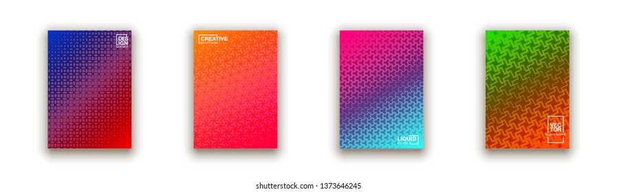 Halftone lines cover page layouts design.  Party posters set with radial halftone line gradient texture.   Retro cover pages.