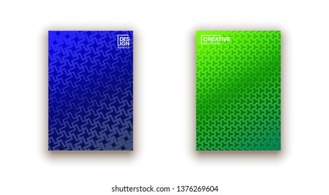 Halftone lines cover page layouts design. Flat geometric backgrounds set. Party posters set with radial halftone line gradient texture. Music flyer frame templates. Retro cover pages.